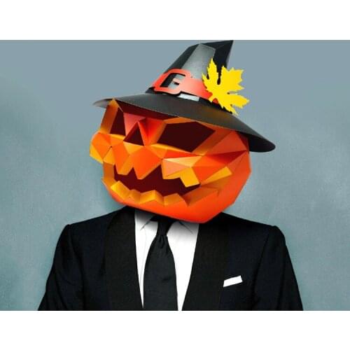 Pre Cut Paper Mask 3D Pumpkin Head Halloween Costume Cosplay DIY Paper Craft Model Mask Christmas