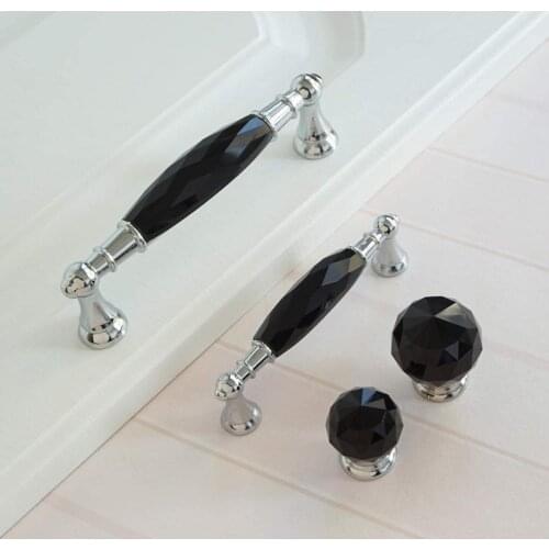 Modern Glass Dresser Drawer Handles Gold / Black Pulls Chrome Metal Knobs / Crystal Kitchen Cabinet Handles Furniture Hardware