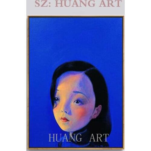 Blue character of sexy girl style modern oil painting artist hand-painted oil painting color beautiful face decoration sofa club