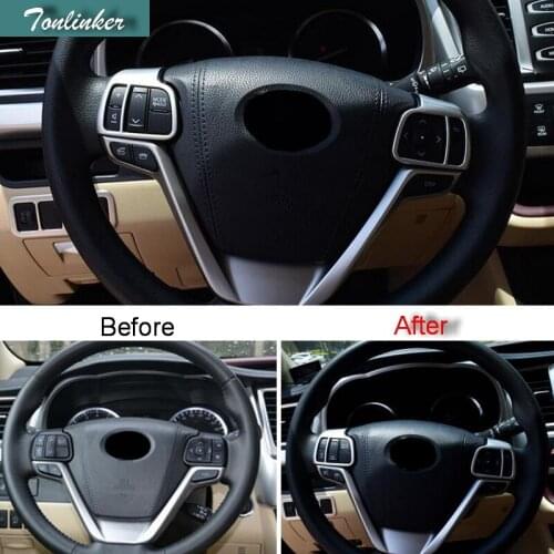 Tonlinker 2 PCS DIY Car styling ABS chrome Escutcheon steering wheel steering Stickers for TOYOTA HIGHLANDER 2015 accessories