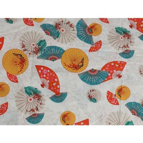 Japanese style fan and umbrella 100% Cotton Fabric Patchwork Sewing Material 58" wide by the yard