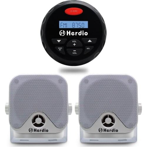 Waterproof Marine Gauge Bluetooth Stereo FM AM Audio Car MP3 Player USB AUX +4" Waterproof Marine Speakers For Boat ATV UTV