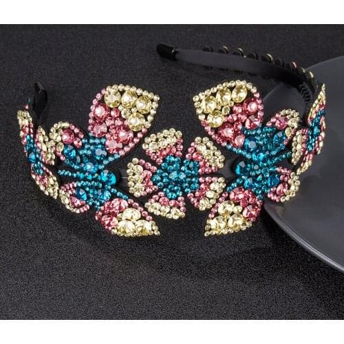 Womens Retro Butterfly Flower Hairband Luxury Czech Crystal Non-slip Border Girl Hairpin Ladies Fancy Hair Accessories Headband