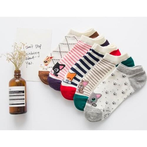 Ladys Casual sock Cotton Leisure Wear Girls Under Wear Female short sock Cartoon Cats breathable Animal Ankle sock Crew Sock