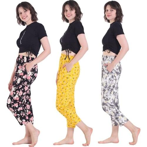 Women Casual Floral Printed Sleep Bottoms Femme Comfortable Soft Loose Cotton Pants Ladies Fresh Style Elasticity Waist Homewear