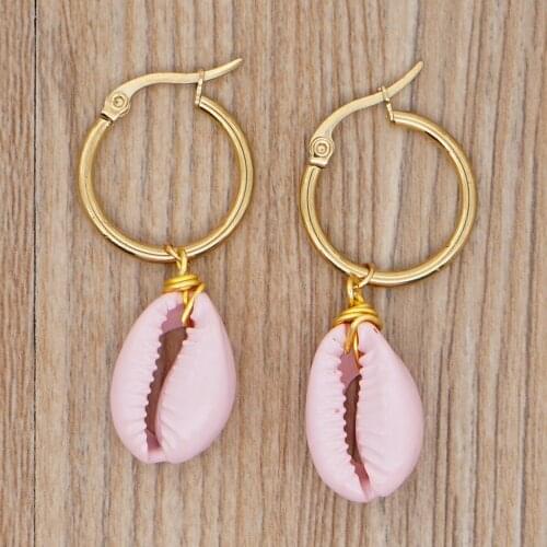 Go2Boho Shell Earring Women Jewelry Bohemian Seashell Earrings Simple Trendy Earings Stainless Steel Circle Gift For Girlfriend