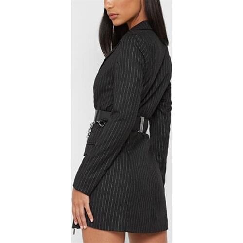 LJCUIYAO Office Lady Women Dress Jackets Long Sleeve Deep V Neck Mini Party Double Breasted Pocket Outerwear Irregular Clothes