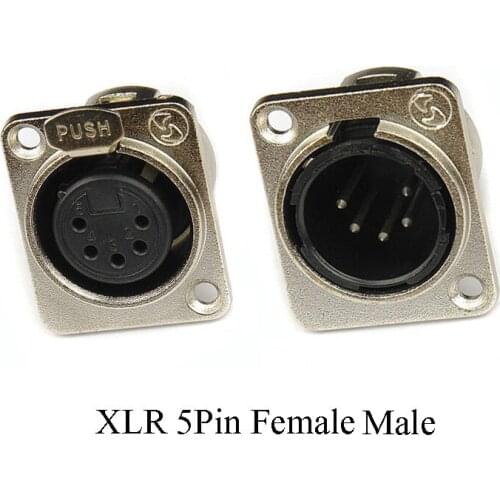 1/2PCS XLR Cannon 5Pin Plug Socket Connectors 5P Male Female Mounting Panel Connector Soldering Speakon Adaper