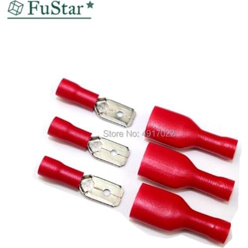 100pcs Red Female Male Fasten Insulated Crimp Terminal Spade Electrical & Cable Wiring Connector FDFD1.25-250*50 MDD1.25-250*50