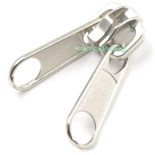 20 Pcs #5 Molded Double Zippers Puller Metal Coil Slider Repair Replace Kit Stop Craft Nickle Color