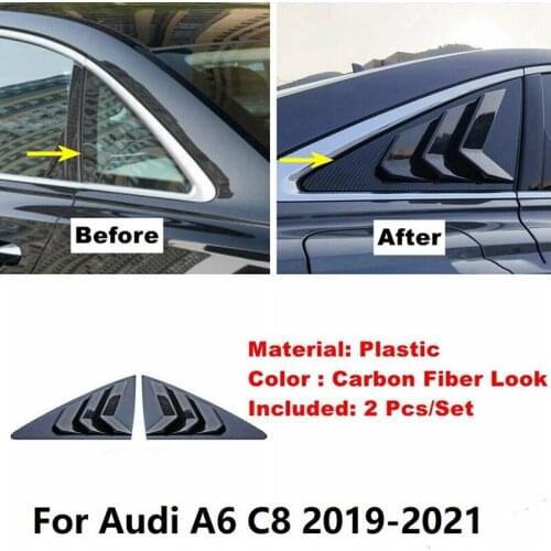 2X Carbon Fiber Style Rear Side Window Louvers Scoop Cover Vent for - A6 C8 Sedan 2019-2021