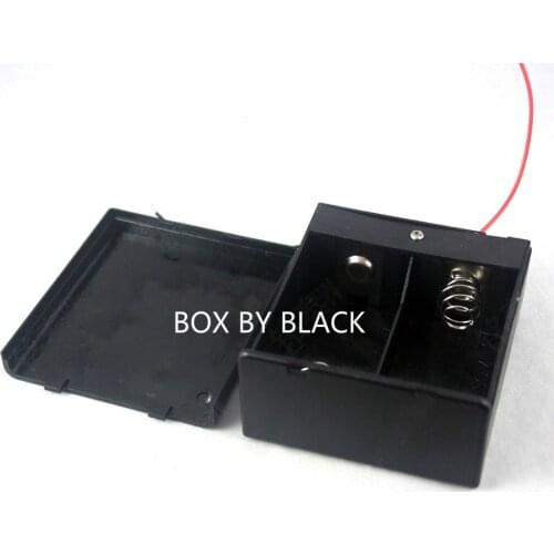 300PCS Wholesale 2 Slots D Size 3V Battery Storage Case Box Holder with Cover Switch and Lead Wire