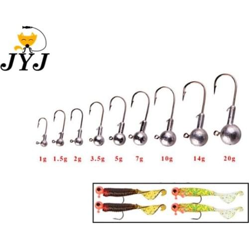 JYJ 50pcs Lead Jig Head Fishing Hook 1g - 20g Jig Hooks For Soft Fishing Lure Carbon Steel Fishhooks Fishing Soft Worm Lure Bait