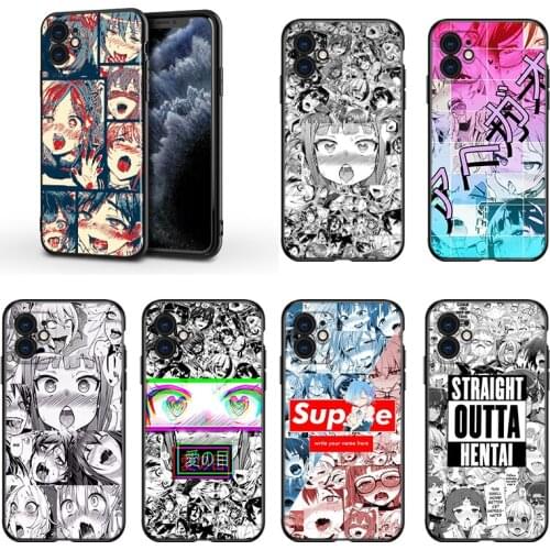 Ahegao manga girl For Apple iPhone 13 12 11 Mini XS XR X Pro MAX SE 2020 8 7 6 5 5S Plus Black Silicone Phone Case