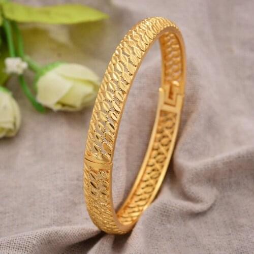 Annayoyo 1pcs 24K Dubai bangles Ethiopian jewelry bracelets for women African wedding jewelry For Bangles Party gifts