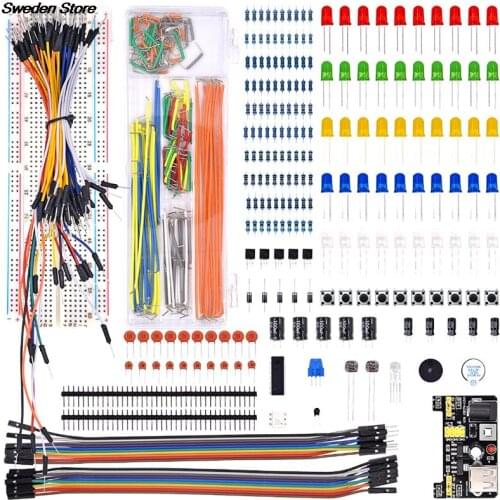 1 Set Electronics Component Basic Starter Kit with 830 tie-points Breadboard Cable Resistor, Capacitor, LED, Potentiometer