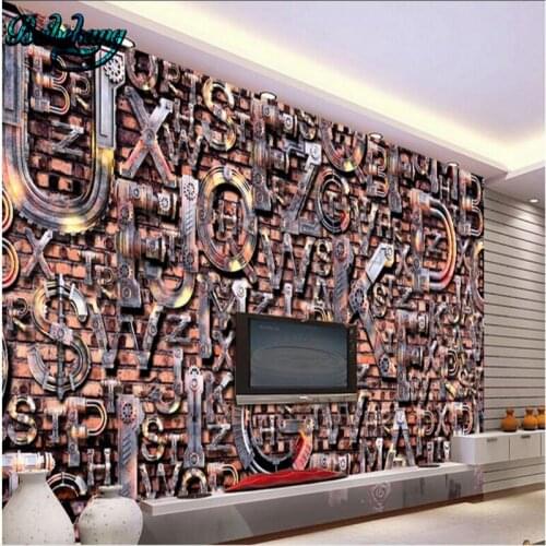 Beibehang Custom Wallpaper Mural 3D Metal English Word Bar Cafe Background Wall Decorative Painting