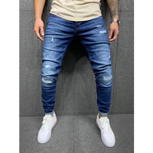 New Men Sexy Hole Jeans Pants Casual Summer Autumn Male Ripped Skinny Trousers Slim Biker Outwears Pants 2020