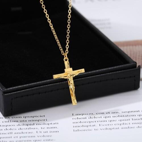 Stainless Steel Gold Cross Chain Necklace For Women Men Hip Hop Cool Couple Fashion Jesus Christ Cross Pendant Necklaces Gift