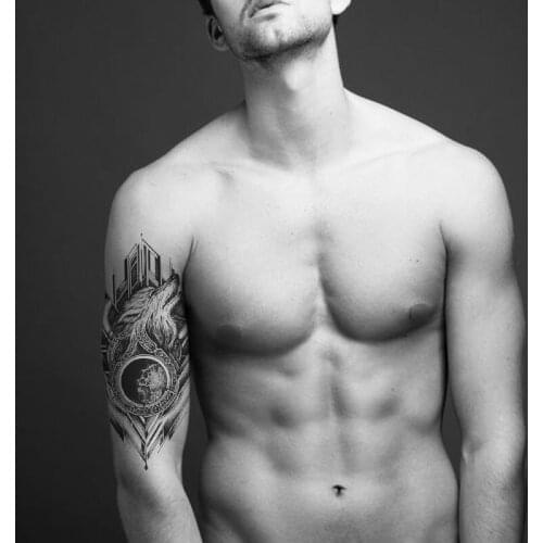 Black Wolf Iron Chain Circle Totem Moon Design Temporary Tatoo Arm Leg Waterproof Women Men Body Art Fake Tattoo Stickers Tatoos