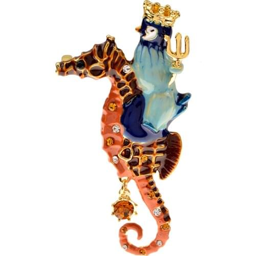 CINDY XIANG Creative Enamel Hippocampus Brooches For Men Cute Animal Cartoon Figure Brooch Pins Rhinestone Pendant Kids Jewelry