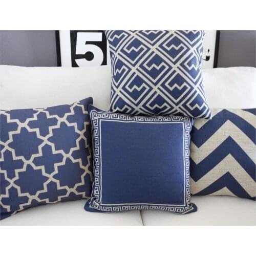 Decorative Pillows Case Blue Geometric Throw Pillows Blue Cushion Cover Home Decor Pillow Case Striped Cushions for sofa 45x45cm