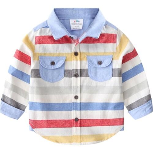 Children Long Sleeves Shirts Spring Autumn Striped Long Sleeves Shirt for Boys Kids Clothing Cotton Turn-down Collar Boys Tops