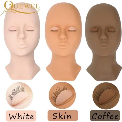 Quewel Mannequin Head 3 Colors Replacement Eyelids Grafted Training Silicone Model Practice Individual Eyelash Extensions Heads