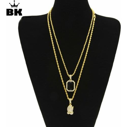 Hiphop Jewelry Necklace Set Alloy Iced Out Rhinestone, Angel, Jesus,Wing, Hand Pendant Necklace Men Jewelry Gift Wholesale