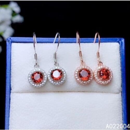 KJJEAXCMY Fine Jewelry 925 sterling silver inlaid natural garnet female earrings Eardrop noble support detection