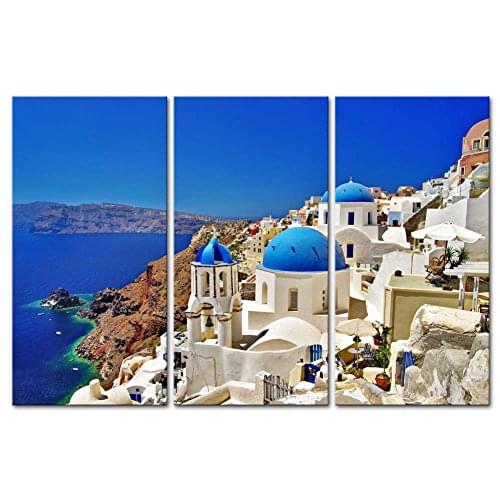 Canvas Print Wall Art Painting Decor Oia Town On Santorini Island Greece. Traditional And Famous White House Drop shipping