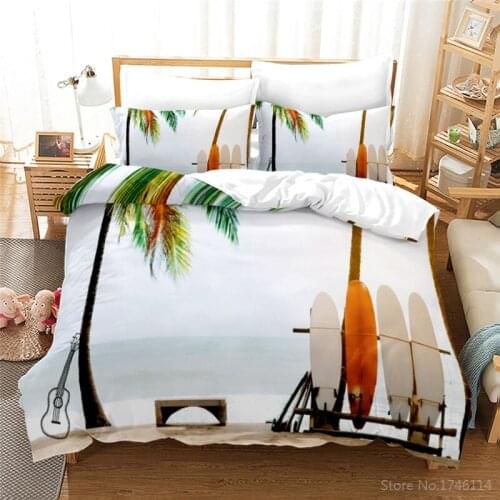 3D Print Surfboards Seaside Beach Bedding Set Duvet Cover Set Comforter Cover & Pillowcase Bedclothes Twin Full Queen King Size