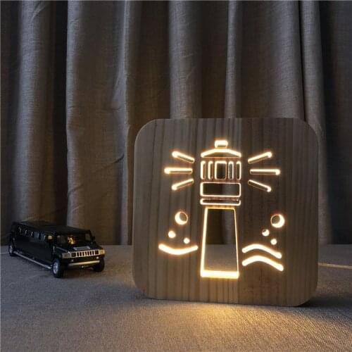 Creative Wood Lighthouse Lamp Night Light USB LED Desk Table Lamp 3D Visual Bedroom Baby Child Gift Wood Nightlight