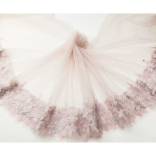 1 Meter Beautiful Purple with Silver Lace Embroidery Lace Trim wedding dress skirt lace fabric 17cm