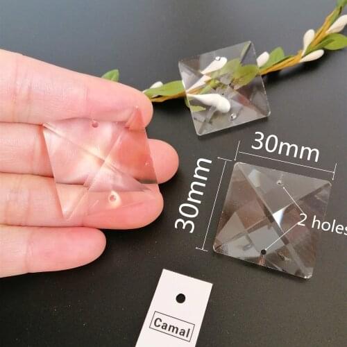 Camal 10pcs 30mm Square Loose Crystal Bead 2 Holes Chandelier Hanging Lamp Lighting Replacement Parts SunCatcher Curtain Party