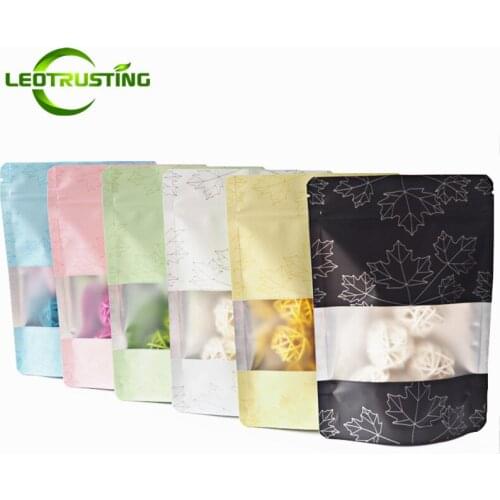 Leotrusting 50pcs/lot Stand up Matt Aluminum Foil Window Zipper Bag Frosted Window Food Snack Chocolate Coffee Gift Package Bag