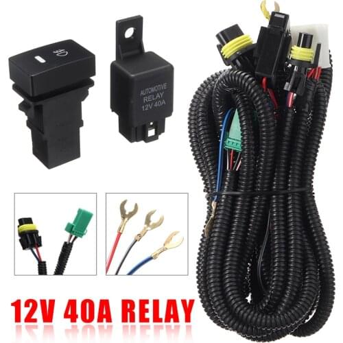 Mayitr 1set 12V 40A Car H11 Fog Light Wiring Harness Sockets Wire LED Indicator Switch Auto Relay DIY Parts Accessories
