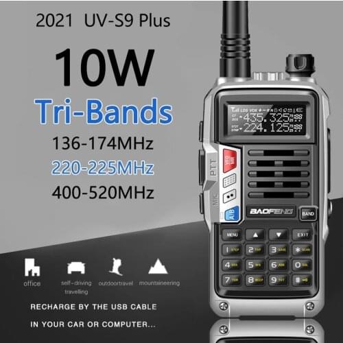 Baofeng UV-S9 Plus 10W Powerful Tri-Band 136-174/220-225/400-520MHz Amateur Ham CB Radio Comunicador Transmitter Walkie Talkie