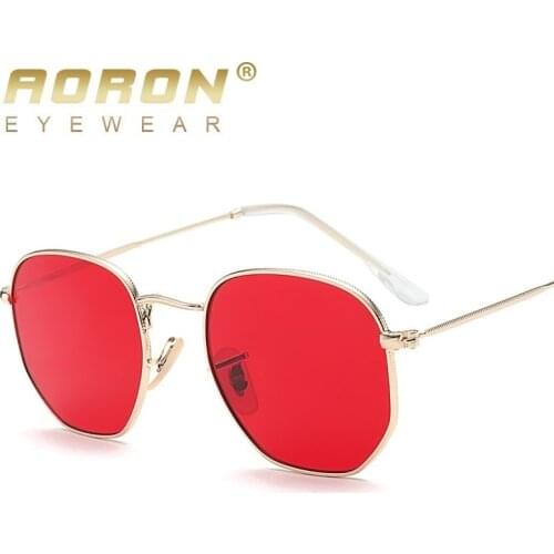AORON small square sunglasses men gold thin metal frame blue green tinted red sun glasses for women 2018