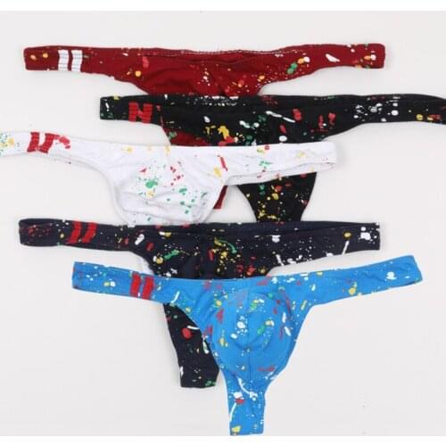 Mens Thongs and G Strings Fashion Printed Cotton Mens Underwear Penis Pouch Male Panties Sexy Bikini Briefs Jockstrap Thongs