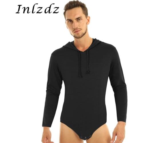 Mens Erotic Lingerie Bodysuit for Diaper Lovers Adult Babies Long Sleeves Press Crotch Hoodie Hot Sexy Bodysuit Romper Pajamas