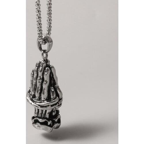 Punk Mens Prayer Hand Vintage Pendant Necklace Religion Gesture Gothic Hip-hop Fashion Gifts For Man Collar Chain Christma Gift