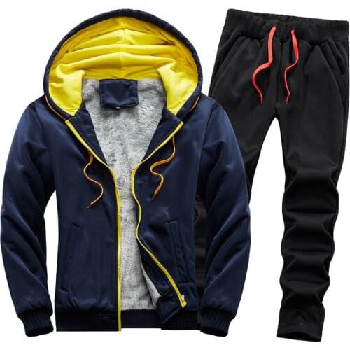 Winter Thickness Fleece Men Sportswear Tracksuit Hoodie Coat Loose Male Running Jogging Outfits Casual Workout Set Jacket+pant