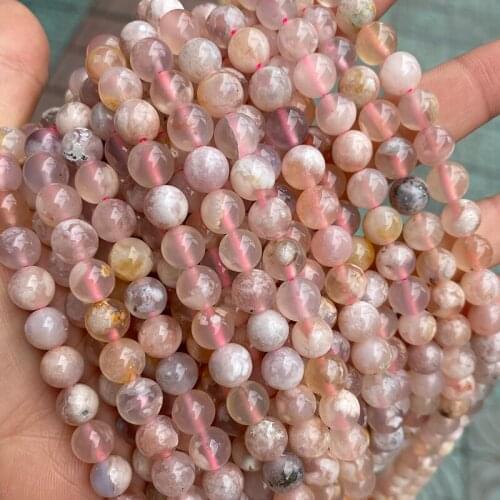 Natural Gem Stone Cherry Blossom Agates Round Loose Beads 6 8 10 12mm Pick Size Spacer Beads For Jewelry Making DIY Bracelet