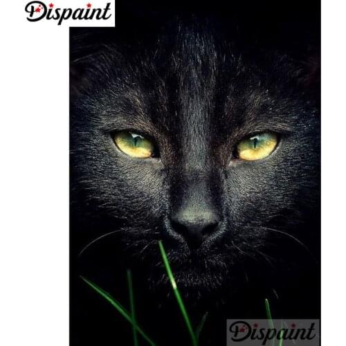Dispaint Full Square/Round Drill 5D DIY Diamond Painting "Animal black cat" 3D Embroidery Cross Stitch Home Decor Gift A12850