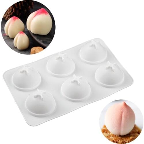 New 6 Cavity Peach Shape Silicone Cake Mold Cookies DIY Soap Handmade Kitchen Reuse Baking Tools Decorating Mousse Making Mould