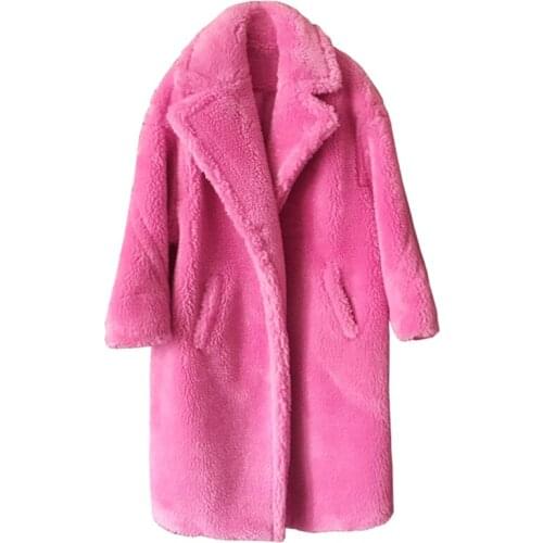 2020 New Coat Faux Fur Long Coat Women Lamb Fur Coat Fake Fur Thick Warm Curly Teddy Coat New Collection Winter Female Clothes