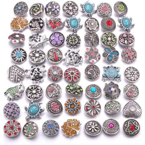 Wholesale 10pcs/lot Colorful Mix Random 12mm 18mm Snap Jewelry Rhinestone Snap Button for Snap Bracelets Necklaces Jewelry