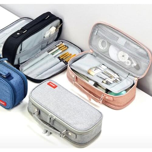 Double Layer Large Capacity Pencil Case Canvas Kawai Kids School Supplies Make Up Bag Pen Box Student Pouch Stationery Gift