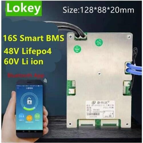 Smart BMS 16S 48V 60V 30A 40A 50A 60A lithium li ion lipo lifepo4 batterys balance board common port BMS with Bluetooth APP